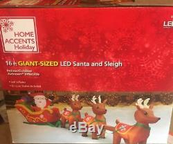 GIANT 16' SANTA SLEIGH PRESENTS & 3 REINDEER Christmas LED Airblown Inflatable