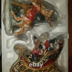 GRANDEUR NOEL 2003 Porcelain Red Santa Sleigh & Reindeer Set JC Penney 13 w box