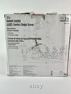 Gemmy 12 Ft Giant Santa Sleigh Scene Reindeer Airblown Inflatable Home Accents