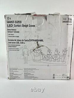 Gemmy 12 Ft Giant Santa Sleigh Scene Reindeer Airblown Inflatable Home Accents