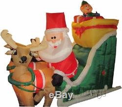 Gemmy 8' Airblown Inflatable ANIMATED Santa Sleigh with 2 Reindeer POPING ELF & B