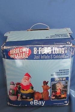 Gemmy 8 Ft Lighted Inflatable Airblown Christmas Santa Sleigh Reindeer Snowman