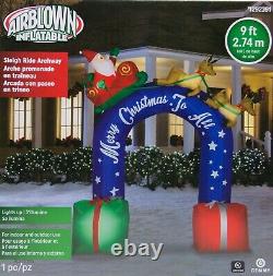 Gemmy 9 ft Tall Christmas Santa Sleigh Reindeer Archway Airblown Inflatable NIB