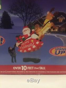 Gemmy Airblown Floating Inflatable Santa Sleigh Reindeer 10 Ft Tall New