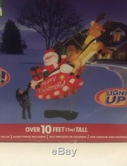 Gemmy Airblown Floating Inflatable Santa Sleigh Reindeer 10 Ft Tall New FREE S/H