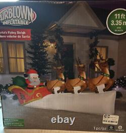 Gemmy Airblown Inflatable 11' Santa Sleigh Flying Reindeer Christmas Decor