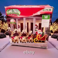 Gemmy Airblown Inflatable Large 16 Ft Giant Santa Sleigh Reindeer Indoor/Outdoor