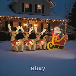 Gemmy Airblown Inflatable Large 16 Ft Giant Santa Sleigh Reindeer Indoor/Outdoor