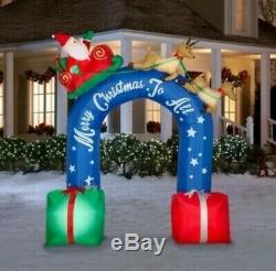 Gemmy Airblown Inflatable Tall Christmas Santa Sleigh Reindeer Archway 9 FT New