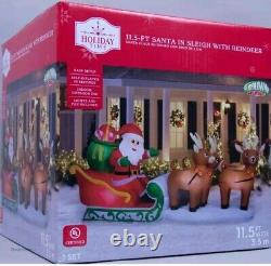 Gemmy Christmas 11.5 ft Santa in Sleigh with Reindeer Airblown Inflatable NIB