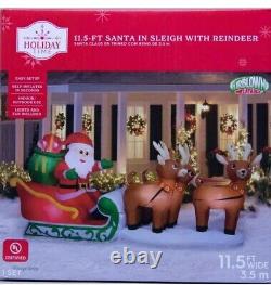 Gemmy Christmas 11.5 ft Santa in Sleigh with Reindeer Airblown Inflatable NIB