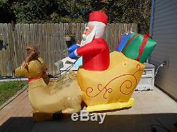 Gemmy Holiday Living Christmas Inflatable Santa Sleigh Reindeer 8ft HTF! S4,7.5