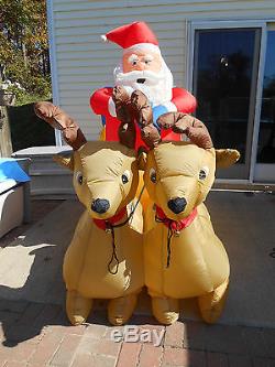 Gemmy Holiday Living Christmas Inflatable Santa Sleigh Reindeer 8ft HTF! S4,7.5