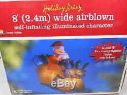 Gemmy Holiday Living Christmas Inflatable Santa Sleigh Reindeer 8ft HTF! S4,7.5