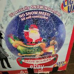 Gemmy Inflatable Snow Globe Santa Sleigh Reindeer 6 FT Lights Blows Snow