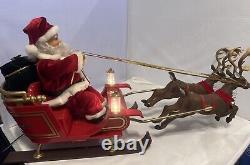 Gemmy Sleigh Ride Santa Flying Reindeer RARE Vintage 2001 Works