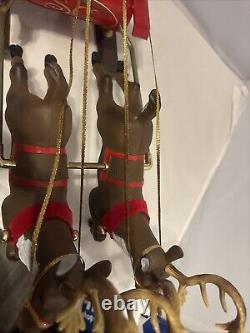 Gemmy Sleigh Ride Santa Flying Reindeer RARE Vintage 2001 Works