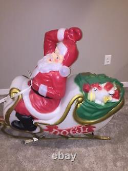 General Foam Christmas Santa Claus Sleigh Reindeer Blow Mold Used Lighted RARE