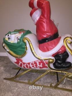 General Foam Christmas Santa Claus Sleigh Reindeer Blow Mold Used Lighted RARE