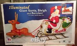 General Foam Lighted Santa & Sleigh & Reindeer Blow Mold NIB