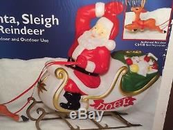 General Foam Lighted Santa & Sleigh & Reindeer Blow Mold NIB
