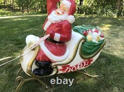 General Foam USA Made Lighted Outdoor Noel Santa Sleigh With Reindeer Blow Mold