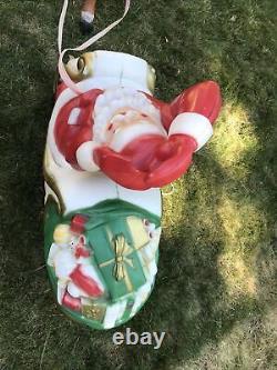 General Foam USA Made Lighted Outdoor Noel Santa Sleigh With Reindeer Blow Mold