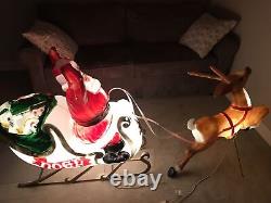 General Foam USA Made Lighted Outdoor Noel Santa Sleigh With Reindeer Blow Mold