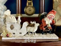 German Antique Style Santa Sleigh Reindeer Belsnickle