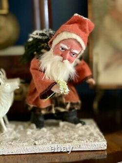 German Antique Style Santa Sleigh Reindeer Belsnickle