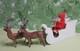 German Santa Candy Container In Sleigh With 2 Reindeer Germany, Felt, Fur
