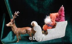 German Santa in Sleigh and Reindeer Germany, Rabbit Fur Beard