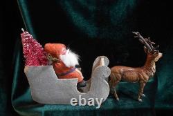 German Santa in Sleigh and Reindeer Germany, Rabbit Fur Beard