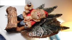 German, seated Santa / Sleigh /real fur Reindeer, late 19th century, VERY RARE