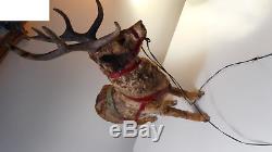 German, seated Santa / Sleigh /real fur Reindeer, late 19th century, VERY RARE