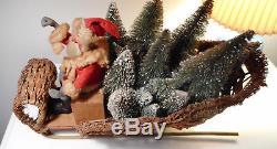 German, seated Santa / Sleigh /real fur Reindeer, late 19th century, VERY RARE