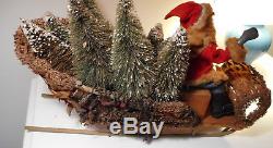 German, seated Santa / Sleigh /real fur Reindeer, late 19th century, VERY RARE
