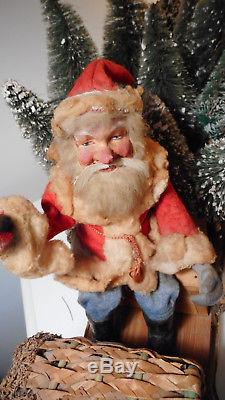 German, seated Santa / Sleigh /real fur Reindeer, late 19th century, VERY RARE