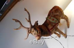German, seated Santa / Sleigh /real fur Reindeer, late 19th century, VERY RARE