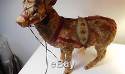 German, seated Santa / Sleigh /real fur Reindeer, late 19th century, VERY RARE
