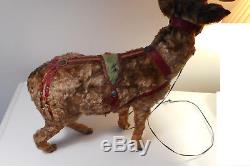 German, seated Santa / Sleigh /real fur Reindeer, late 19th century, VERY RARE