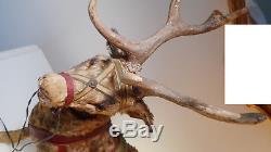 German, seated Santa / Sleigh /real fur Reindeer, late 19th century, VERY RARE