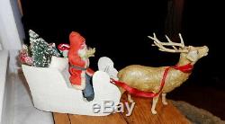 Germany Santa in Sleigh with Celluloid Reindeer
