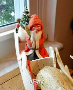 Germany Santa in Sleigh with Celluloid Reindeer