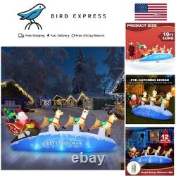 Giant 10ft Santa Sleigh with Reindeer Inflatable & LED lights Christmas Blow Up