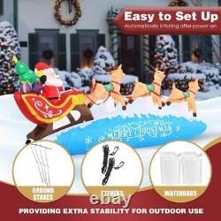 Giant 10ft Santa Sleigh with Reindeer Inflatable & LED lights Christmas Blow Up