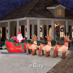 Giant 16 ft Inflatable Lighted Santa in Sleigh with Reindeer Outdoor Christ