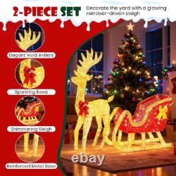 Giant 4FT Santa Sleigh Reindeer Set Pre-Lit 180 LED Lights Outdoor Yard Decor