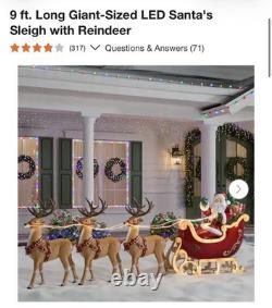 Giant 9-Foot Pre-Lit LED Santa's Sleigh and Reindeer Set