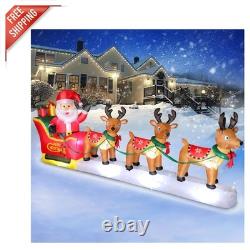 Giant Christmas Inflatable Santa Claus on Sleigh with Reindeer & Bright Lights